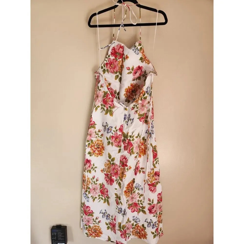 NWD Reformation Selia Linen Midi Dress Size XL Backless Floral Ties - Picture 6 of 16